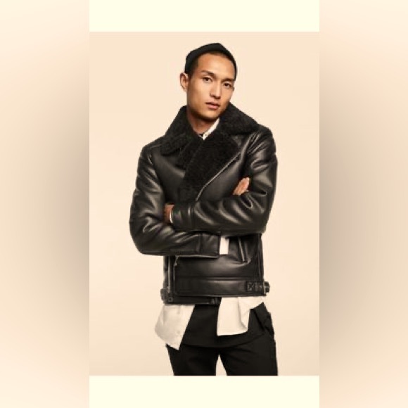 Zara Other - Zara Men Faux Leather and Sherling Moto Jacket